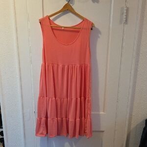 Vibrant Coral Sleeveless Tiered Mini Dress